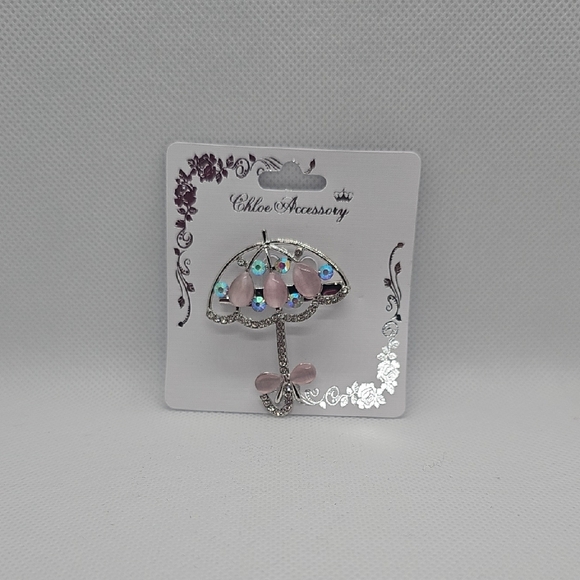 Pink and Silver Umbrella Brooch - Picture 1 of 5